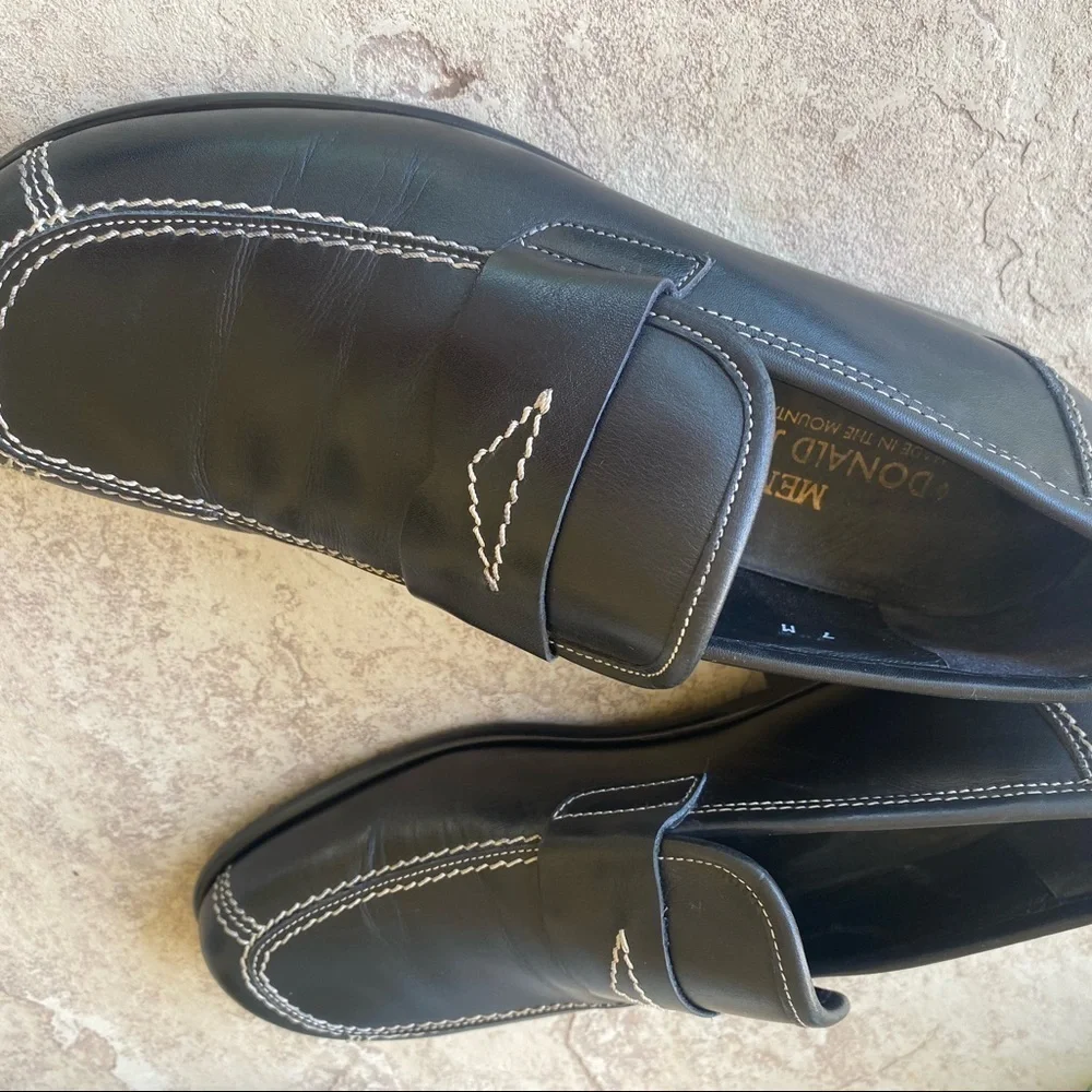 Vintage Donald J Plainer Men's Black Leather Penny Loafers‎ Slip On Size 7M